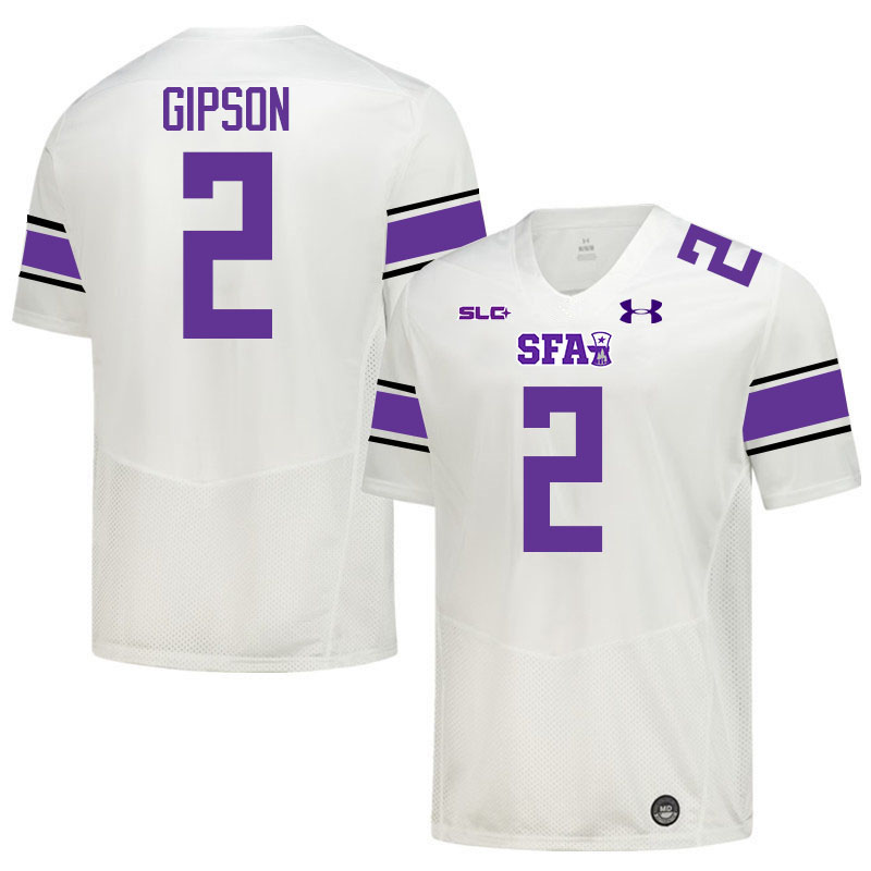 Stephen F. Austin Lumberjacks #2 Xavier Gipson College Football Jerseys,Uniforms-White